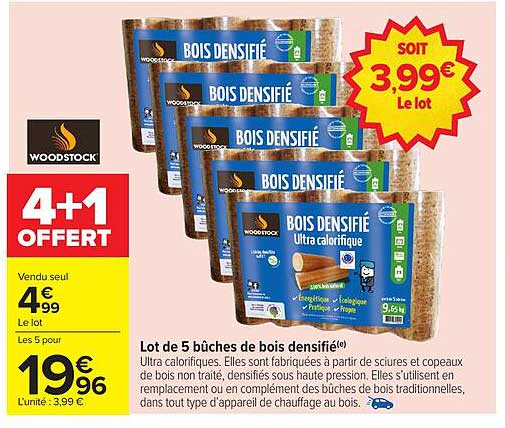 Lot de 5 bûches de bois densifié