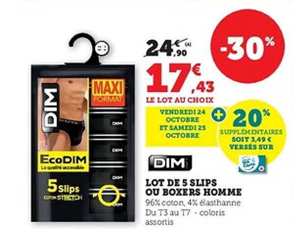 LOT DE 5 SLIPS OU BOXERS HOMME