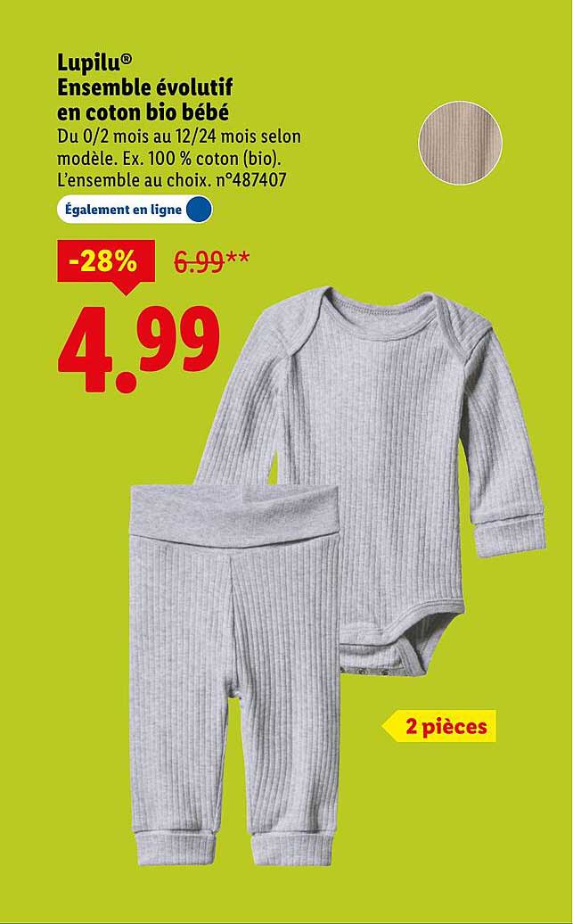 Lupilu® Ensemble évolutif en coton bio bébé