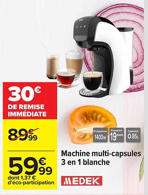 Machine multi-capsules 3 en 1 blanche