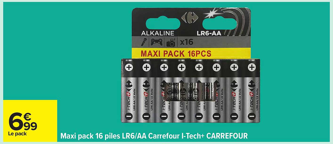 Maxi pack 16 piles LR6/AA Carrefour I-Tech+ CARREFOUR