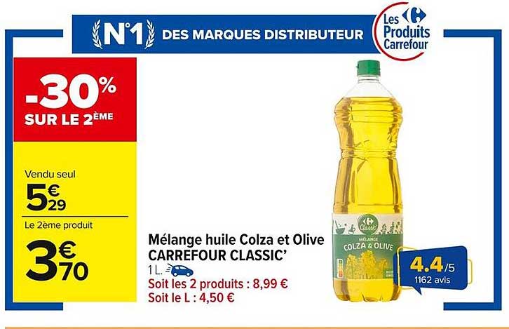 Mélange huile Colza et Olive CARREFOUR CLASSIC’