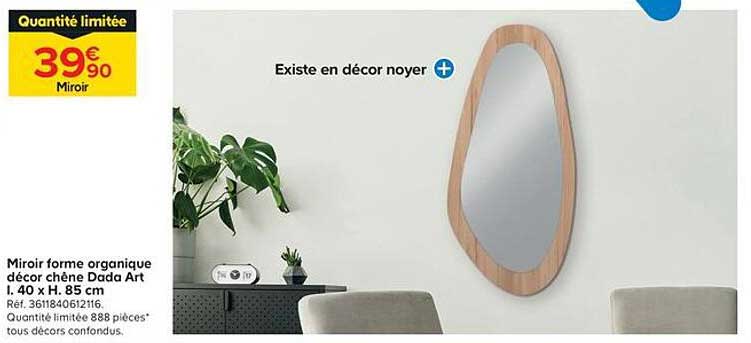 Miroir forme organique décor chêne Dada Art 1.40 x H. 85 cm