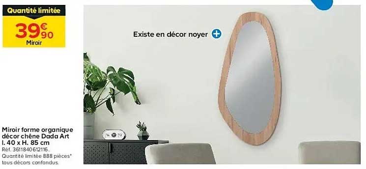 Miroir forme organique décor chêne Dada Art L 1.40 x H. 85 cm