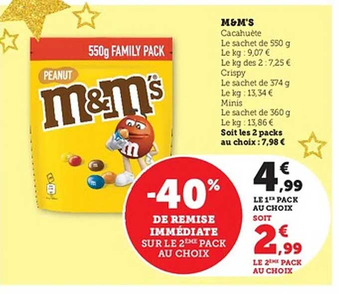 M&M'S Cacahuète - 40% de remise immédiate sur le 2ème pack au choix