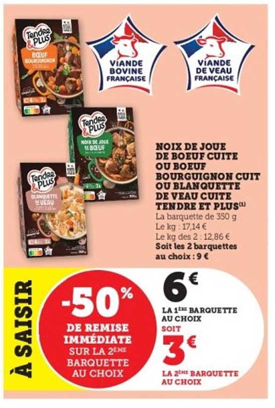 Noix de joue de boeuf cuite ou boeuf bourguignon cuit ou blanquette de veau cuite Tendre et Plus