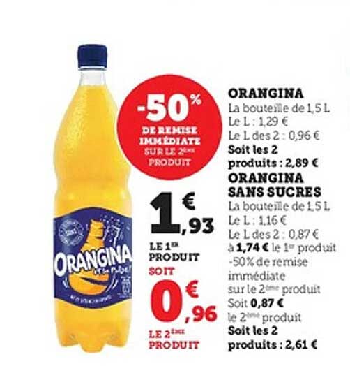 ORANGINA -50% DE REMISE IMMÉDIATE SUR LE 2ÈME PRODUIT