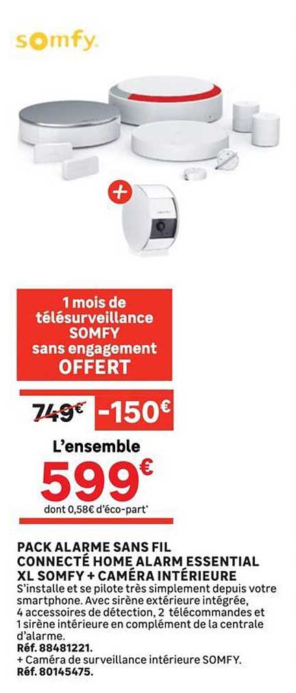 PACK ALARME SANS FIL CONNECTÉ HOME ALARM ESSENTIAL XL SOMFY + CAMÉRA INTÉRIEURE