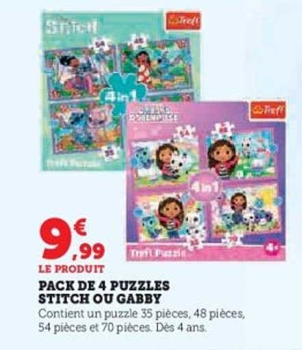PACK DE 4 PUZZLES STITCH OU GABBY