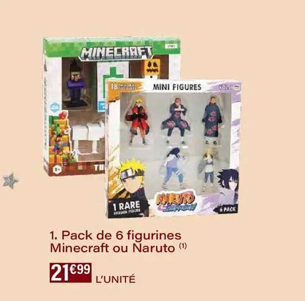 Pack de 6 figurines Minecraft ou Naruto