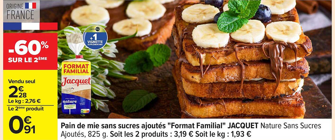 Pain de mie sans sucres ajoutés "Format Familial" JACQUET