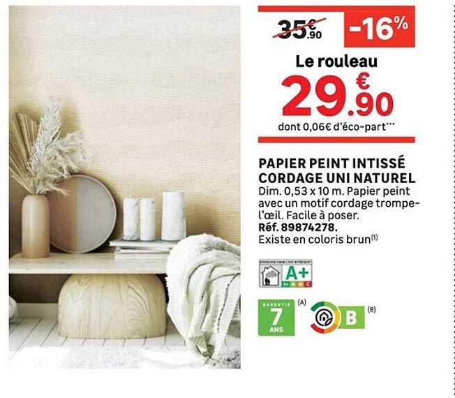 PAPIER PEINT INTISSÉ CORDAGE UNI NATUREL