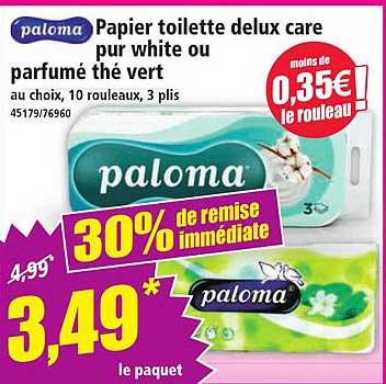 Papier toilette delux care pur white ou parfumé thé vert