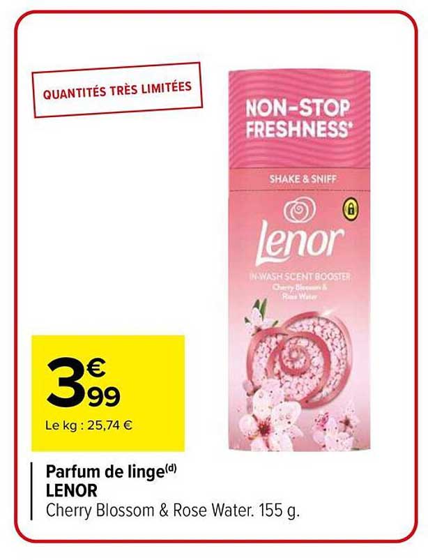 Parfum de linge(d) LENOR Cherry Blossom & Rose Water. 155 g.