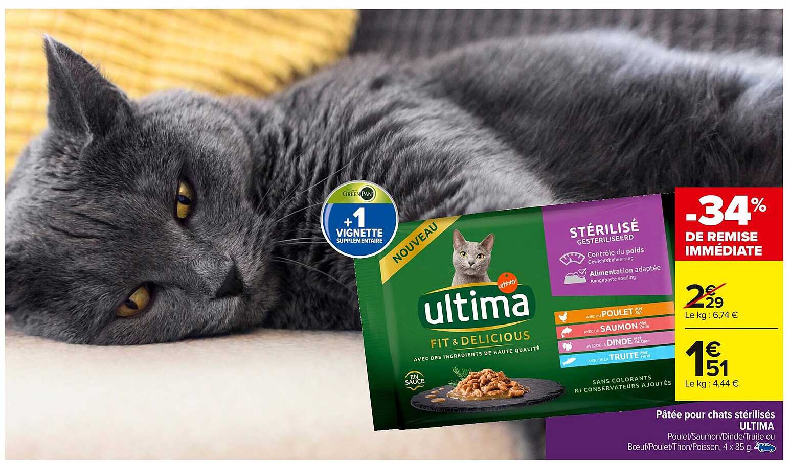 Pâtée pour chats stérilisés ULTIMA -34% de remise immédiate