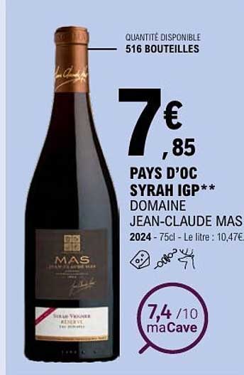 PAYS D'OC SYRAH IGP** DOMAINE JEAN-CLAUDE MAS