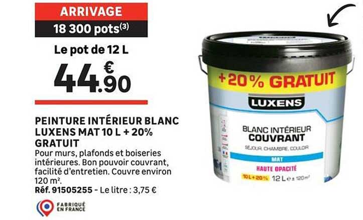 Peinture Intérieur Blanc Luxens Mat 10 L + 20% Gratuit