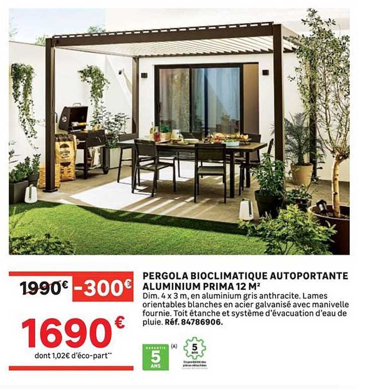 PERGOLA BIOCLIMATIQUE AUTOPORTANTE ALUMINIUM PRIMA 12 M²