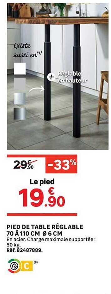 PIED DE TABLE RÉGLABLE 70 À 110 CM Ø 6 CM