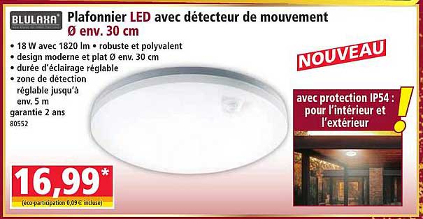 Plafonnier LED avec détecteur de mouvement Ø env. 30 cm