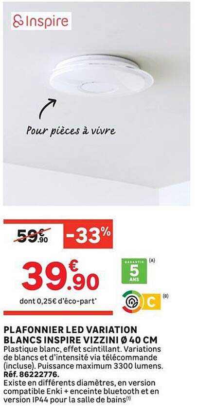 PLAFONNIER LED VARIATION BLANCS INSPIRE VIZZINI Ø 40 CM