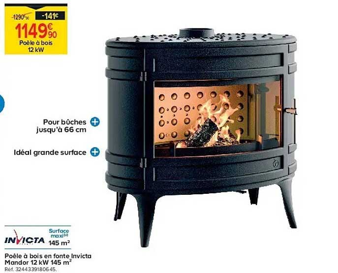 Poêle à bois en fonte Invicta Mandor 12 kW