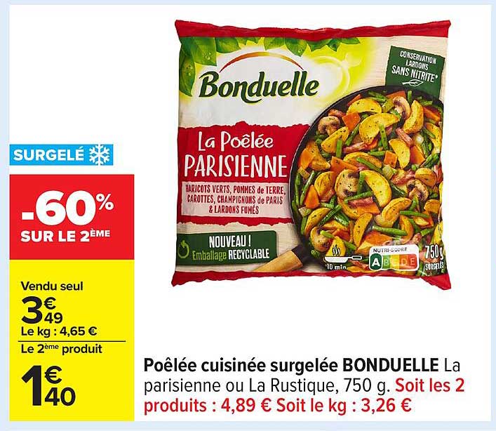 Poêlée cuisinée surgelée BONDUELLE La parisienne ou La Rustique, 750 g