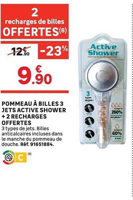 POMMEAU À BILLES 3 JETS ACTIVE SHOWER + 2 RECHARGES OFFERTES