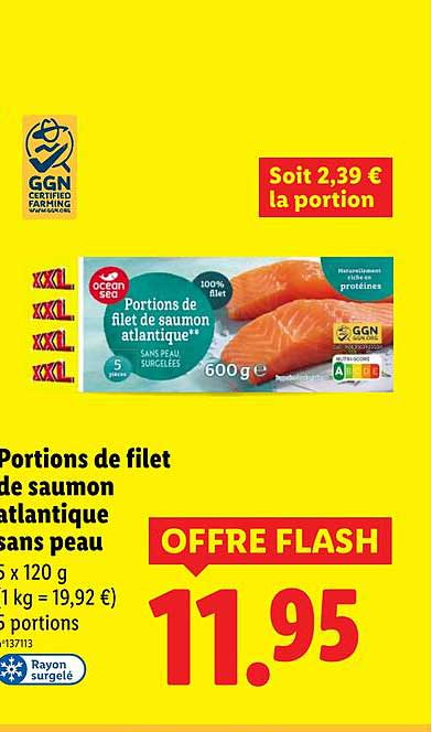 Portions de filet de saumon atlantique sans peau