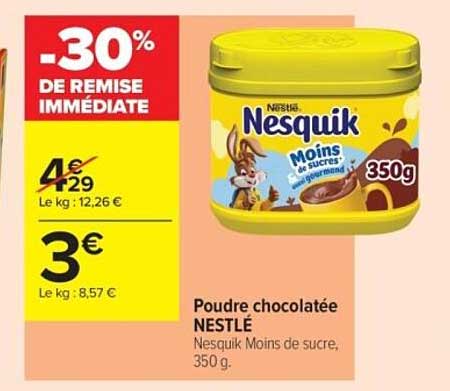 Poudre chocolatée NESTLÉ Nesquik Moins de sucre, 350 g