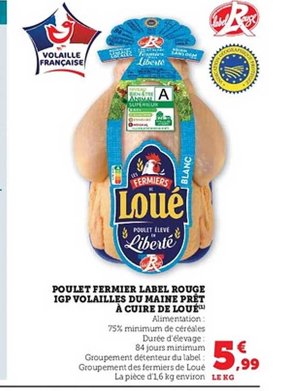 POULET FERMIER LABEL ROUGE IGP VOLAILLES DU MAINE PRÊT À CUISER DE LOUE