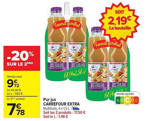 Pur jus CARREFOUR EXTRA Multivitamins 4 x 1,5 L