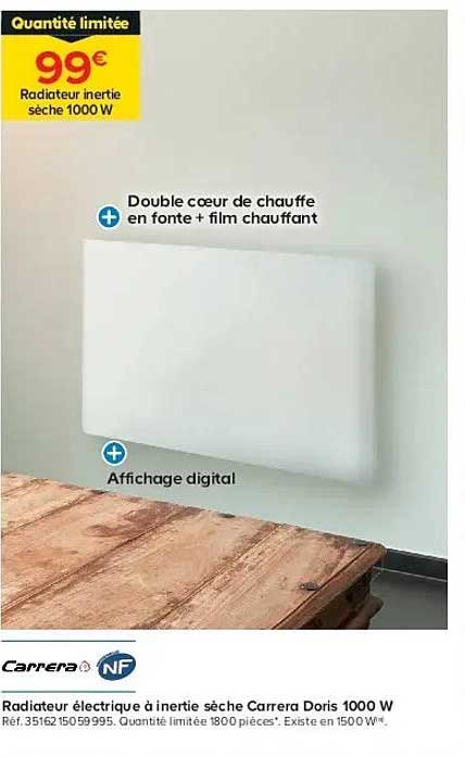 Radiateur électrique à inertie sèche Carrera Doris 1000 W