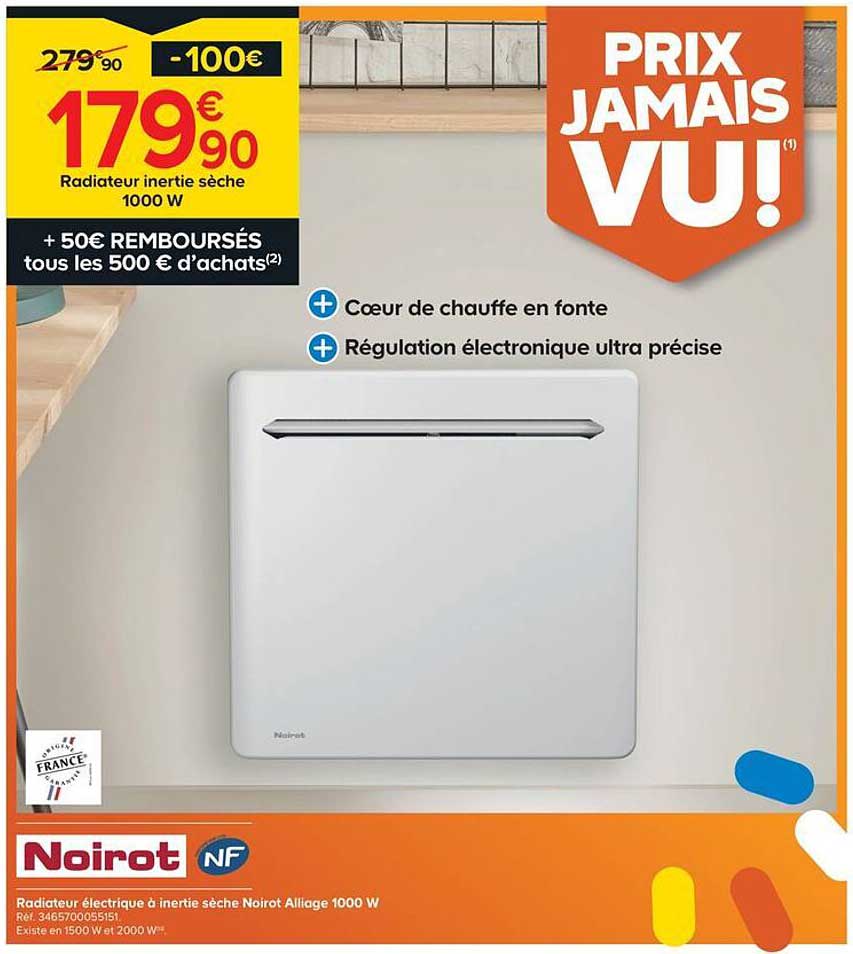 Radiateur électrique à inertie sèche Noirot Alliage 1000 W