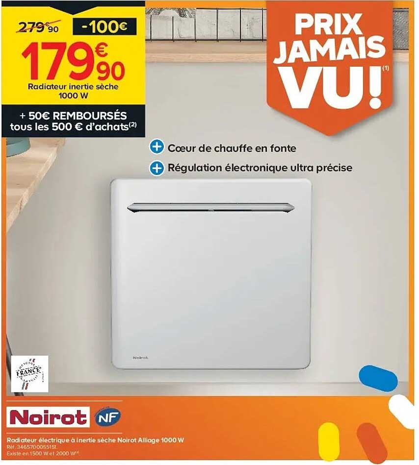 Radiateur électrique à inertie sèche Noirot Alliage 1000 W