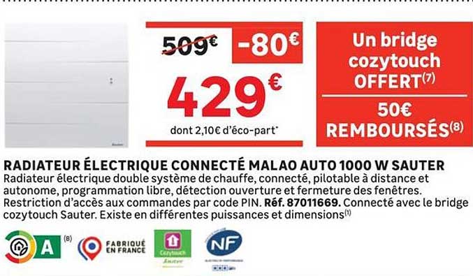 RADIATEUR ÉLECTRIQUE CONNECTÉ MALAO AUTO 1000 W SAUTER