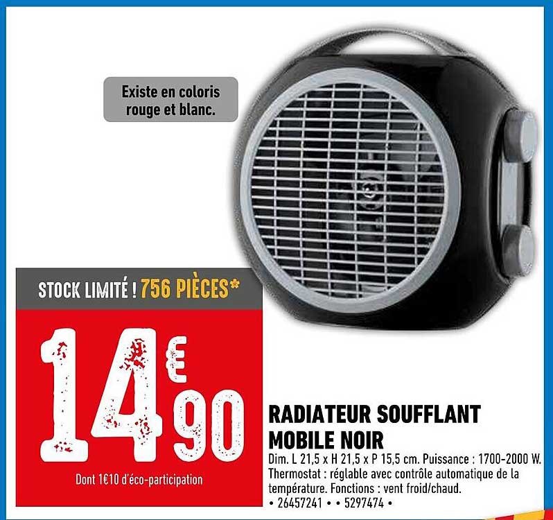 RADIATEUR SOUFFLANT MOBILE NOIR