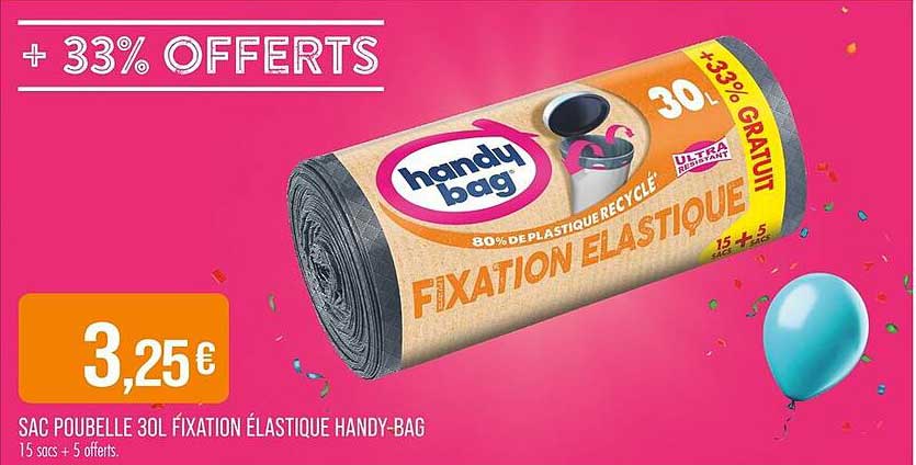 SAC POUBELLE 30L FIXATION ÉLASTIQUE HANDY-BAG