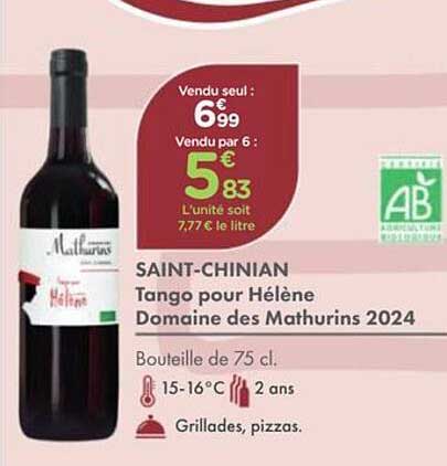 SAINT-CHINIAN Tango pour Hélène Domaine des Mathurins 2024