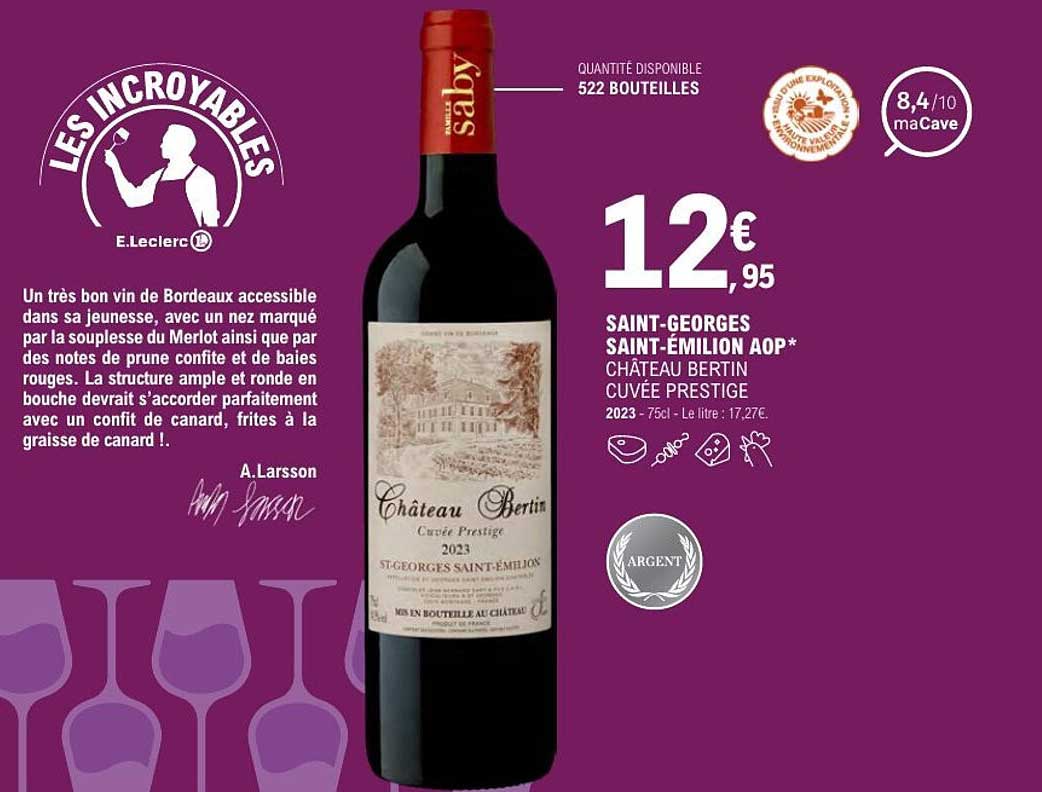 SAINT-GEORGES SAINT-ÉMILION AOP* CHÂTEAU BERTIN CUVÉE PRESTIGE