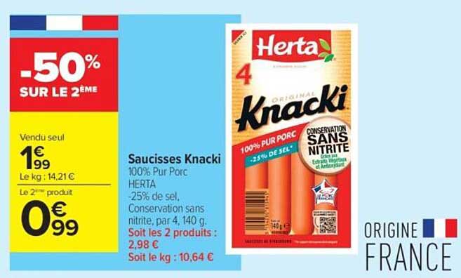 Saucisses Knacki 100% Pur Porc HERTA