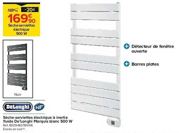 Sèche-serviettes électrique à inertie fluide De'Longhi Marquis blanc 500 W