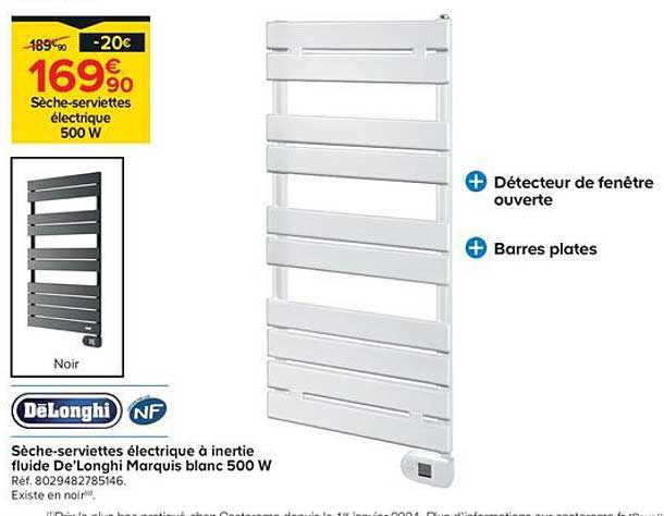 Sèche-serviettes électrique à inertie fluide De'Longhi Marquis blanc 500 W