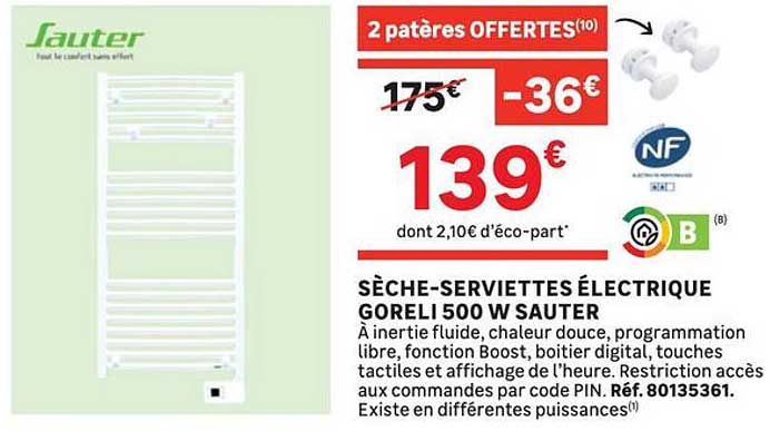 SÈCHE SERVIETTES ÉLECTRIQUE GORELI 500 W SAUTER