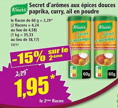 Secret d'arômes aux épices douces paprika, curry, ail en poudre