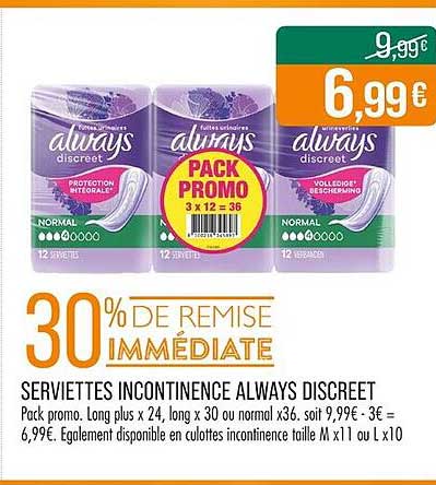 SERVIETTES INCONTINENCE ALWAYS DISCREET