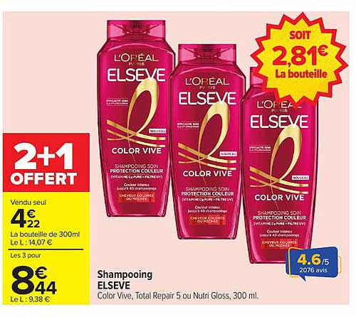 Shampooing ELSEVE Color Vive, Total Repair 5 ou Nutri Gloss, 300 ml