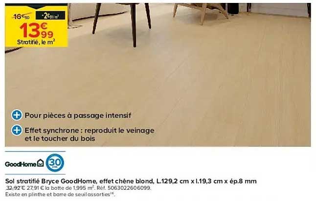Sol stratifié Bryce GoodHome, effet chêne blond