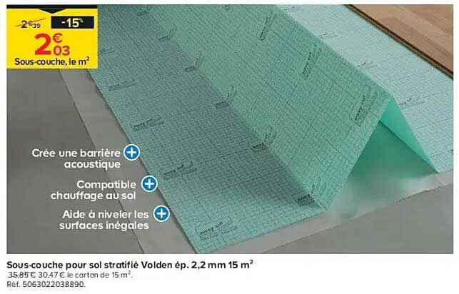 Sous-couche pour sol stratifié Volden ép. 2,2 mm 15 m²