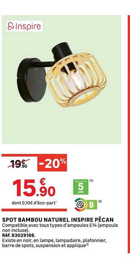 SPOT BAMBOU NATUREL INSPIRE PÉCAN